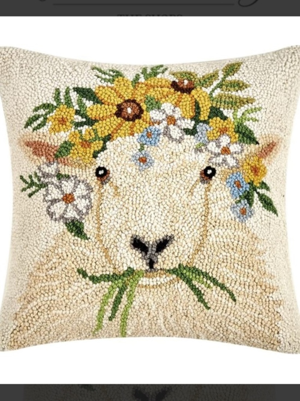 Sheep Hooked Wool Pillow with Velvet Backing